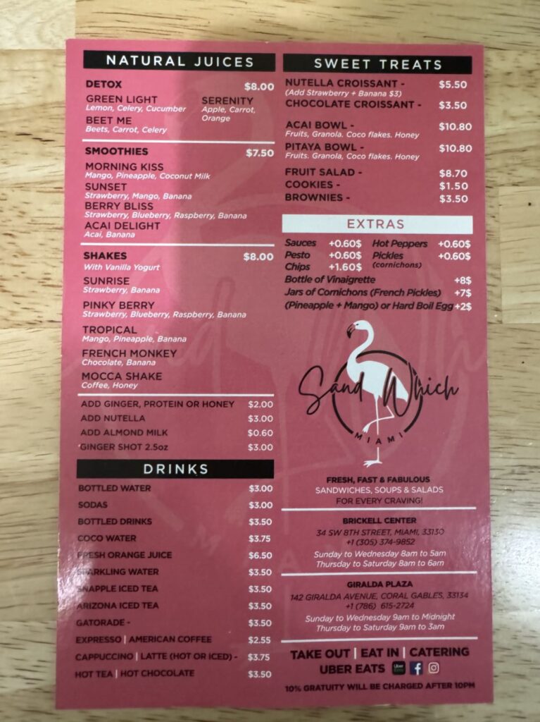 Sandwich Miami Brickell Menu 7